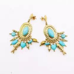 Boucles d'Oreilles Bohème Turquoise Acier Inoxydable Doré