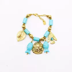 Bracelet Bohème Turquoise Acier Inoxydable Doré Charms