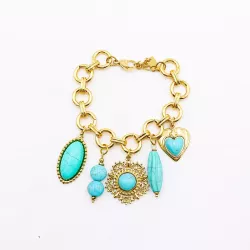 Bracelet Bohème Chic Turquoise Acier Inoxydable Doré