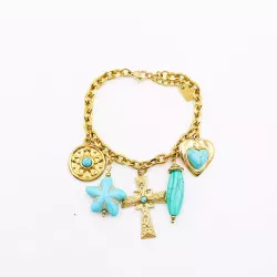 Bracelet Bohème Croix et Cœur Turquoise Acier Inoxydable