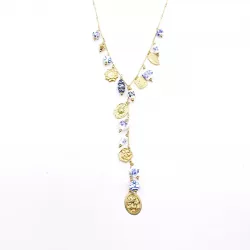 Collier Y acier inoxydable pampilles céramique dorée