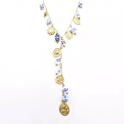 Collier Y acier inoxydable pampilles céramique dorée