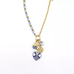Collier asymétrique cœur céramique acier doré chic