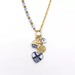 Collier asymétrique cœur céramique acier doré chic