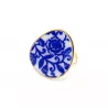 Bague ajustable acier doré motif céramique bleue