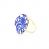 Bague ajustable acier doré motif céramique bleue