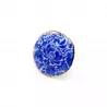 Bague ajustable acier doré motif floral bleu