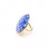 Bague ajustable acier doré motif floral bleu