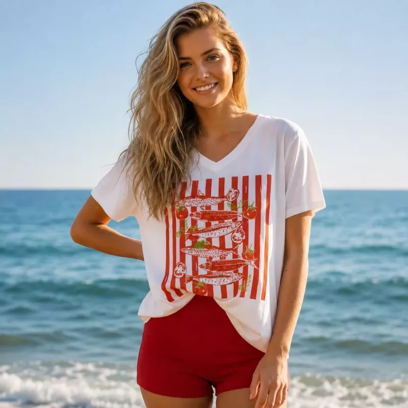T-shirt imprimé sardines et tomates