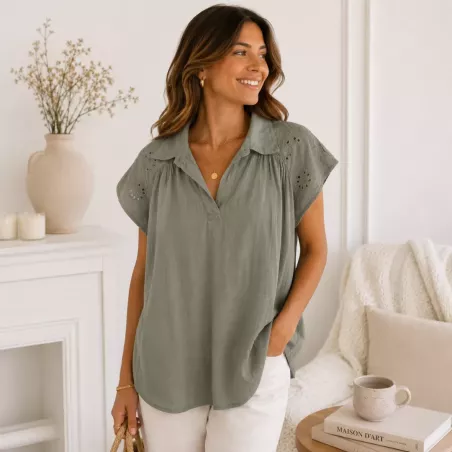 Blouse femme broderie anglaise – 100% Coton