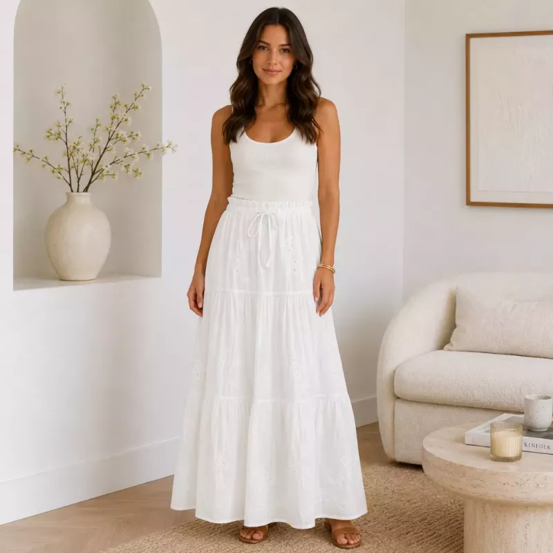 Jupe longue broderie anglaise - 100% coton