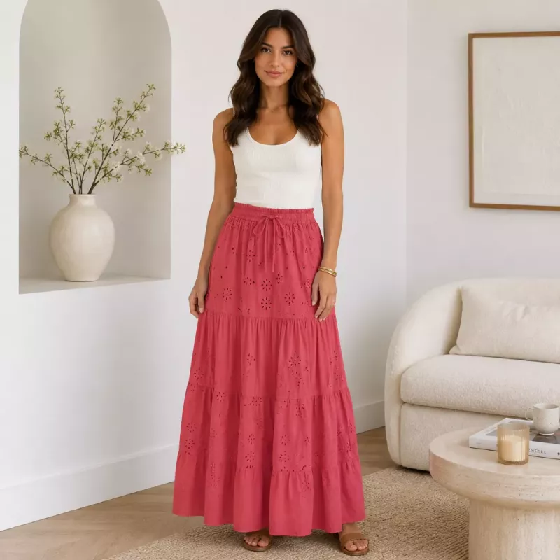 Jupe longue broderie anglaise - 100% coton