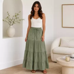Jupe longue broderie anglaise - 100% coton