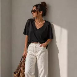 T-shirt Femme Oversize Col V – Taille Unique