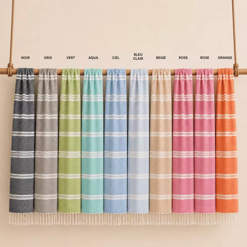 Pack de 10 Foutas Jacquard Rayées Assorties 180 x 90 cm