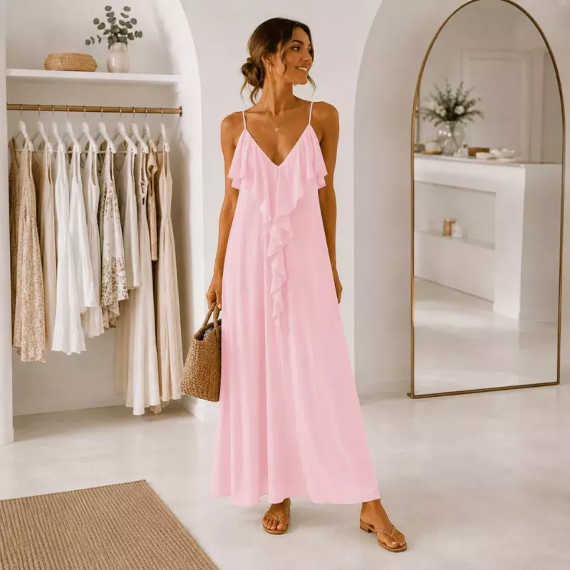 Robe longue fluide à volants taille unique