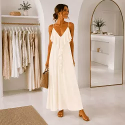Robe longue fluide à volants taille unique