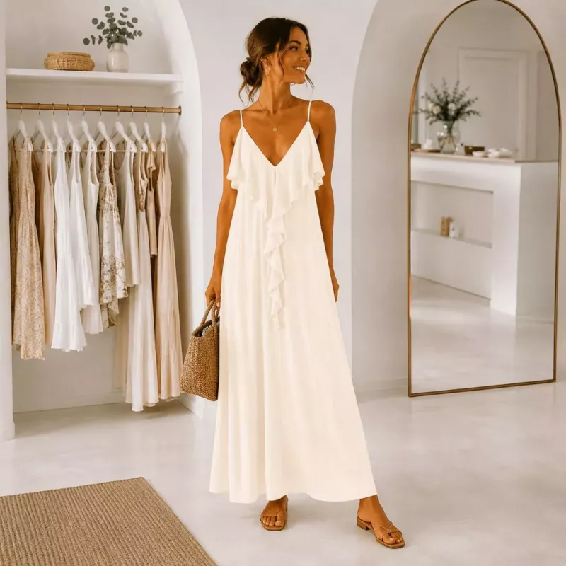 Robe longue fluide à volants taille unique