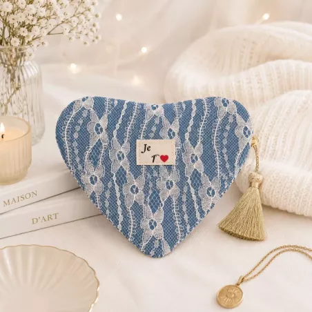 Pochette Cœur Je T’aime Dentelle Bleue