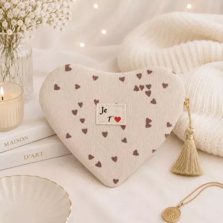 Pochette Cœur Je T’♥ Beige à Petits Cœurs