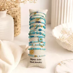 Pack de 12 bracelets cristal de verre et acier - TURQUOISE