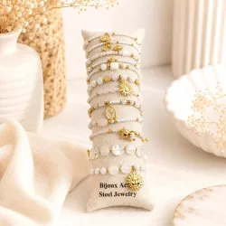 Pack de 12 bracelets cristal de verre et acier - blanc