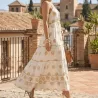 Robe bohème longue 100 % coton - Beige, Bleu ou Rose