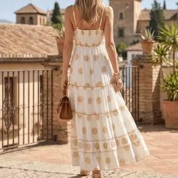 Robe bohème longue 100 % coton - Beige, Bleu ou Rose