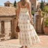 Robe bohème longue 100 % coton - Beige, Bleu ou Rose