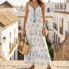 Robe bohème longue 100 % coton - Beige, Bleu ou Rose