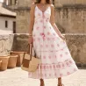 Robe bohème longue 100 % coton - Beige, Bleu ou Rose