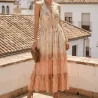 Robe longue bohème en coton – Lurex, perles & paillettes