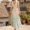 Robe longue bohème en coton – Lurex, perles & paillettes