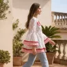 Blouse Bohème Dentelle Brodée – 100% Coton