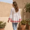 Blouse Bohème Dentelle Brodée – 100% Coton