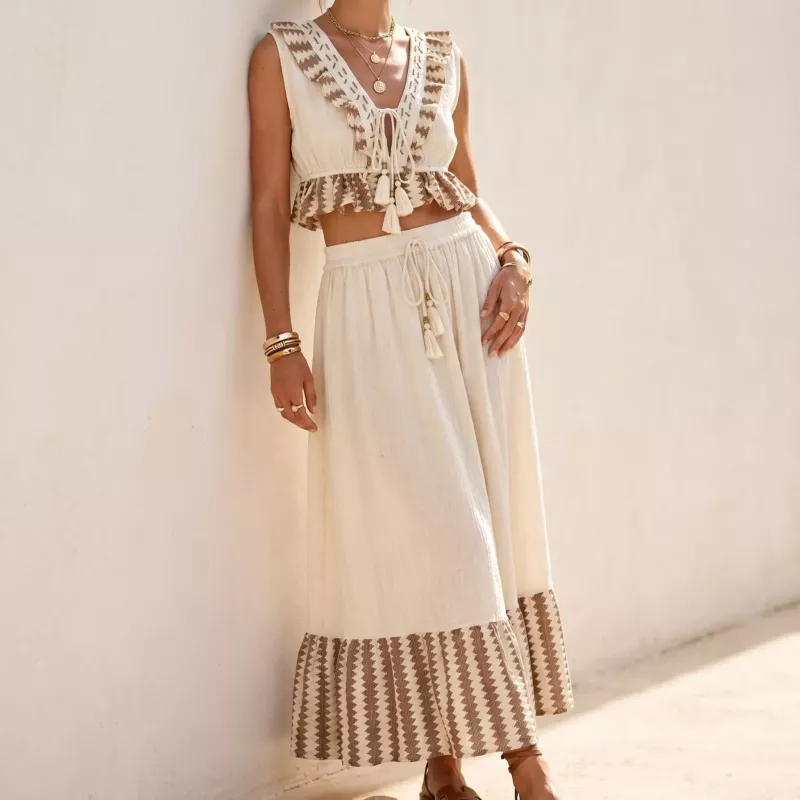 Ensemble bohème en coton – Top & jupe longue | Fabrication indienne