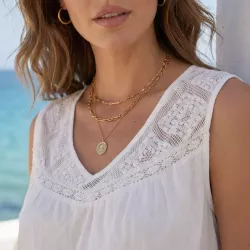 Blouse bohème blanche en coton – Dentelle effet crochet