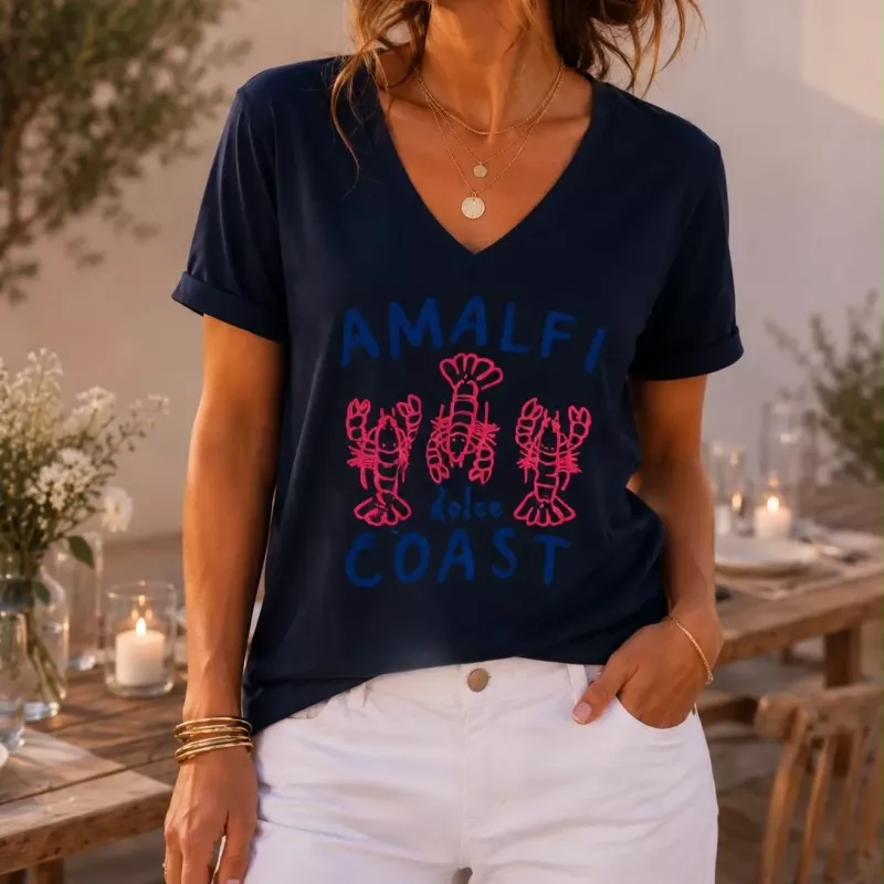 Tee-shirt femme Amalfi Coast col V en coton