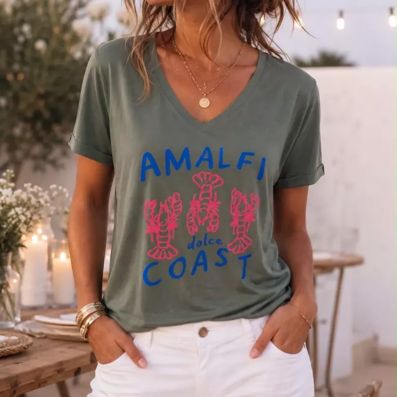 Tee-shirt femme Amalfi Coast col V en coton