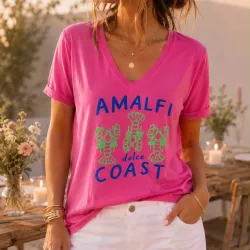 Tee-shirt femme Amalfi Coast col V en coton