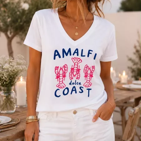 Tee-shirt femme Amalfi Coast col V en coton