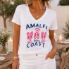 Tee-shirt femme Amalfi Coast col V en coton