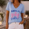 Tee-shirt femme Amalfi Coast col V en coton