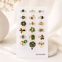 Pack 18 bagues acier inoxydable - VERT
