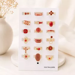 Pack 18 bagues acier inoxydable - rouge