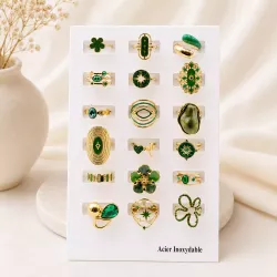 Pack 18 bagues acier inoxydable - VERT