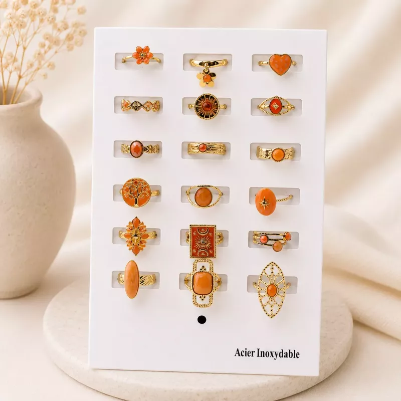 Pack 18 bagues acier inoxydable - ORANGE
