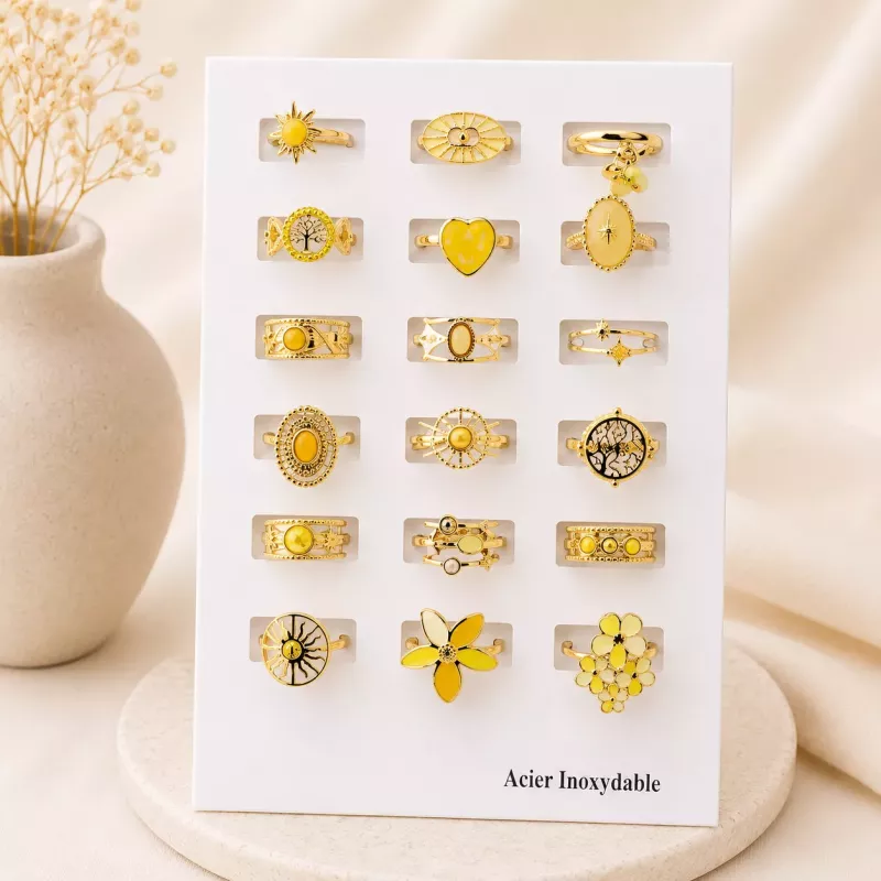 Pack 18 bagues acier inoxydable - JAUNE