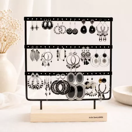 Pack de 18 boucles d'oreilles acier - argenté noir