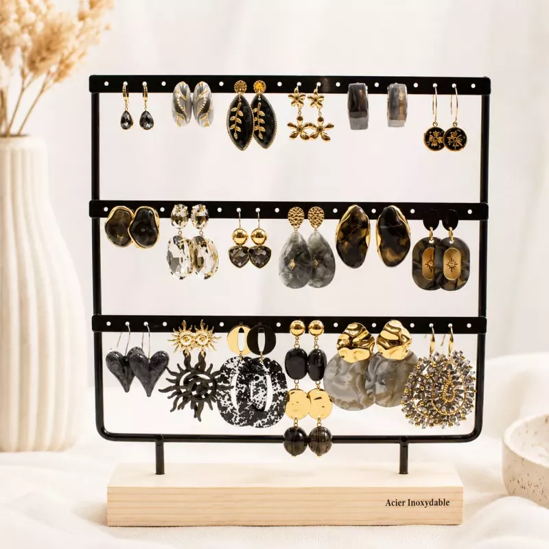 Pack de 18 boucles d'oreilles acier - GRIS